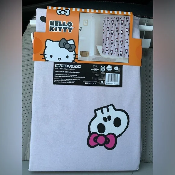 🎃Hello Kitty Halloween Shower Curtain-black cat & skull themed purple - Picture 2 of 4